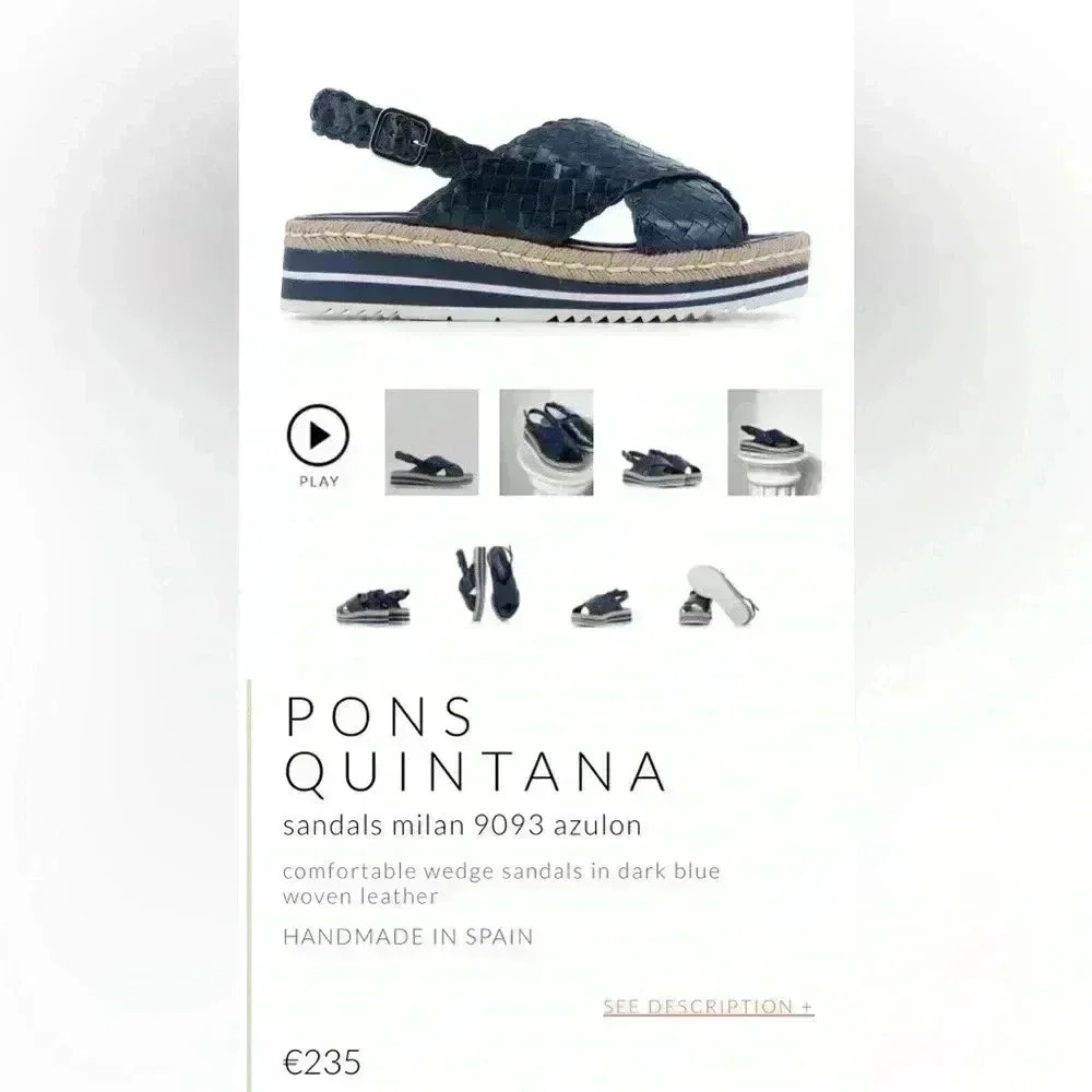 Pons Quintana Womens Sandals Milan Made In Spain Sz 38 9093 Azulon Blue Leather